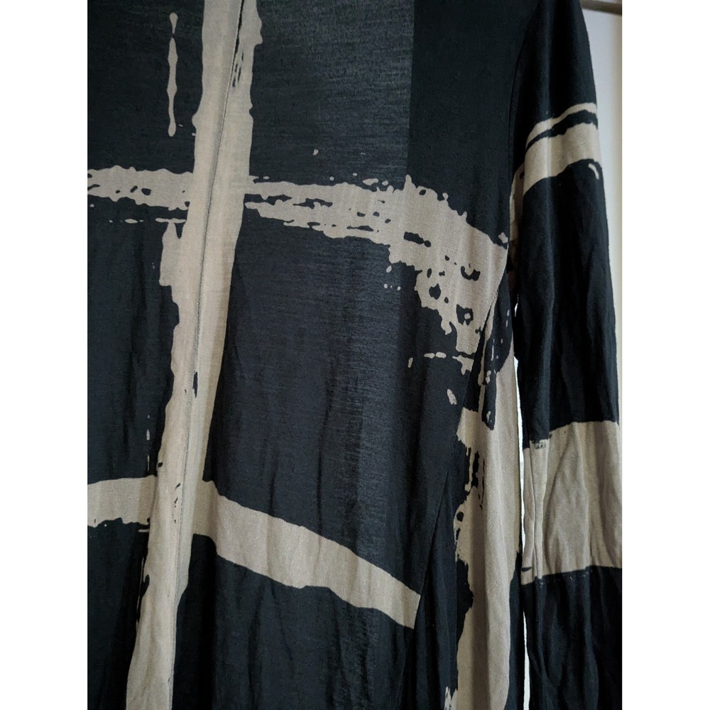 Religion Striped Longline Cardigan Open Front Duster Rayon Knit Gray Black S - Picture 8 of 11